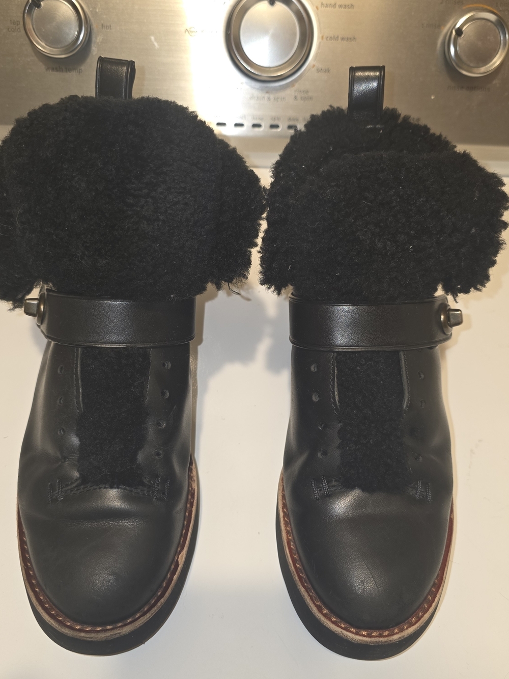 Coach Black Leather Women’s Shearling Cuff Boots